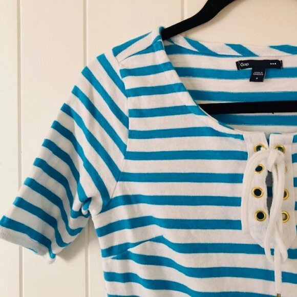 Gap Womens Dress Cotton Striped Mini with Lace-up Front Small - Picture 3 of 8